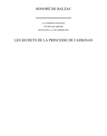 Les secrets de la princesse de Cadignan