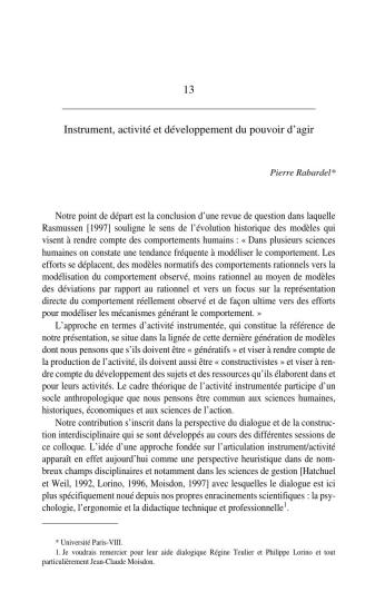 Instrument, activité et développement du pouvoir d’agir